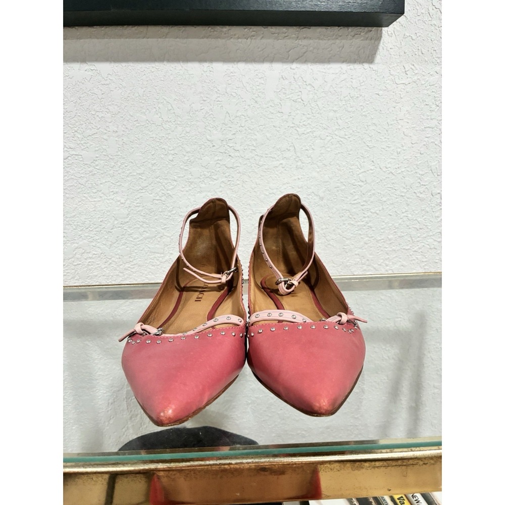 Coach 'Jody' Pink Studded Leather Strap Pointed Toe Ballet Flats Size 9B - Picture 5 of 14
